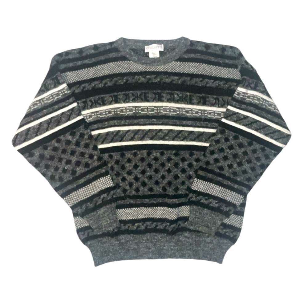 Vintage 90s Collectif Wool Blend Sweater Made in Italy Black Grey Medium